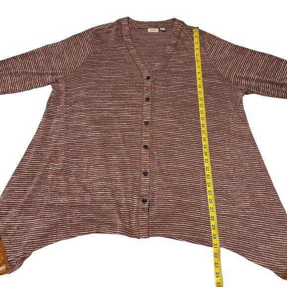 LOGO LORI GOLDSTEIN Cardigan 3X Mini Stripe Button Down Lace Trim Pockets Fall - Picture 5 of 8